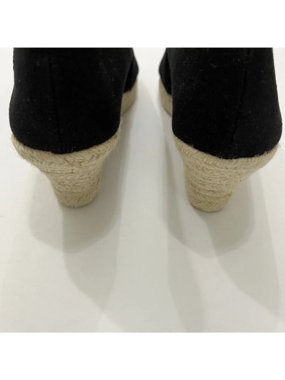 Talbots Black Canvas Peep Toe Sip On Espadrille Wedge Sandal